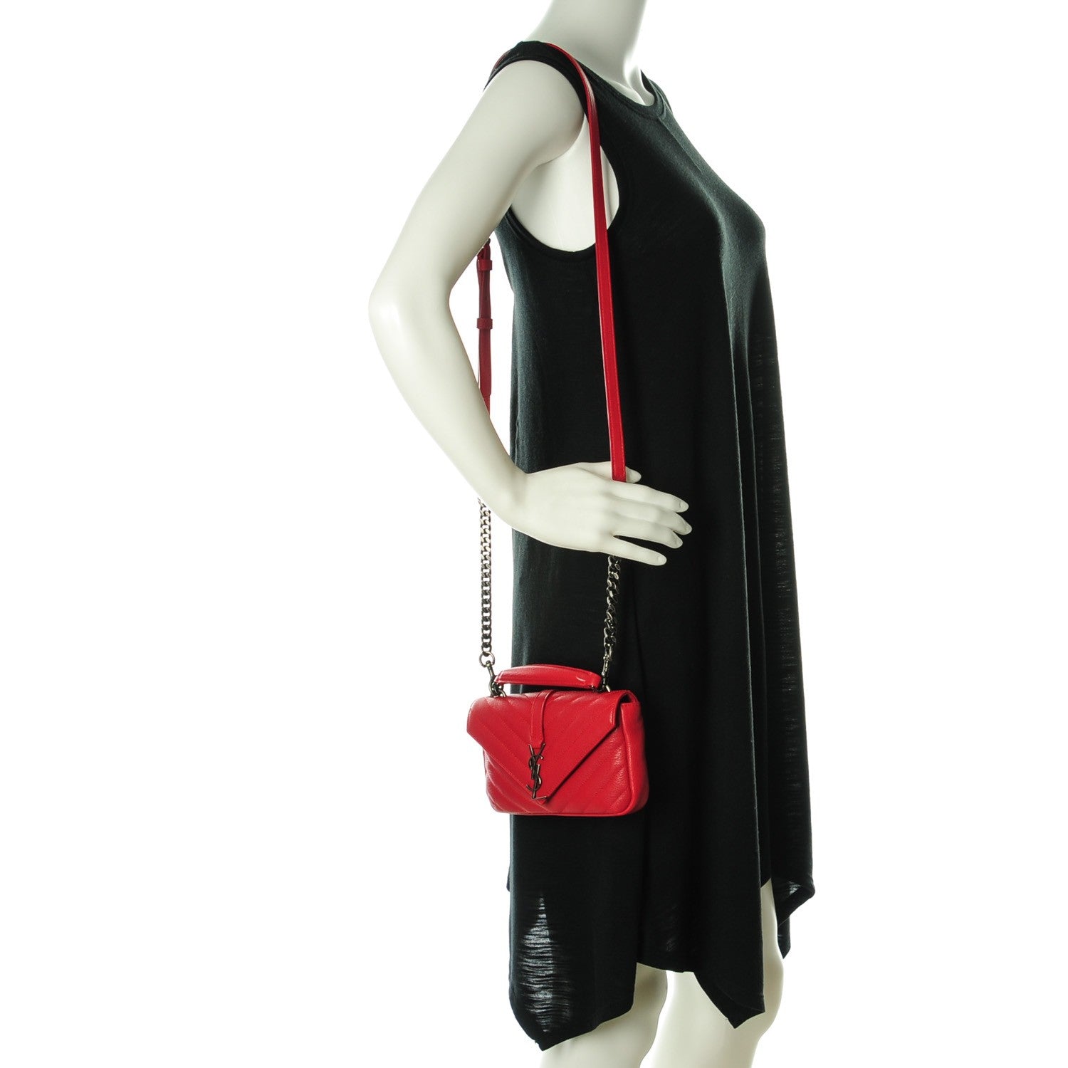 Saint Laurent Sheepskin Matelasse Chevron Monogram College Chain Wallet New Red 2 of 7