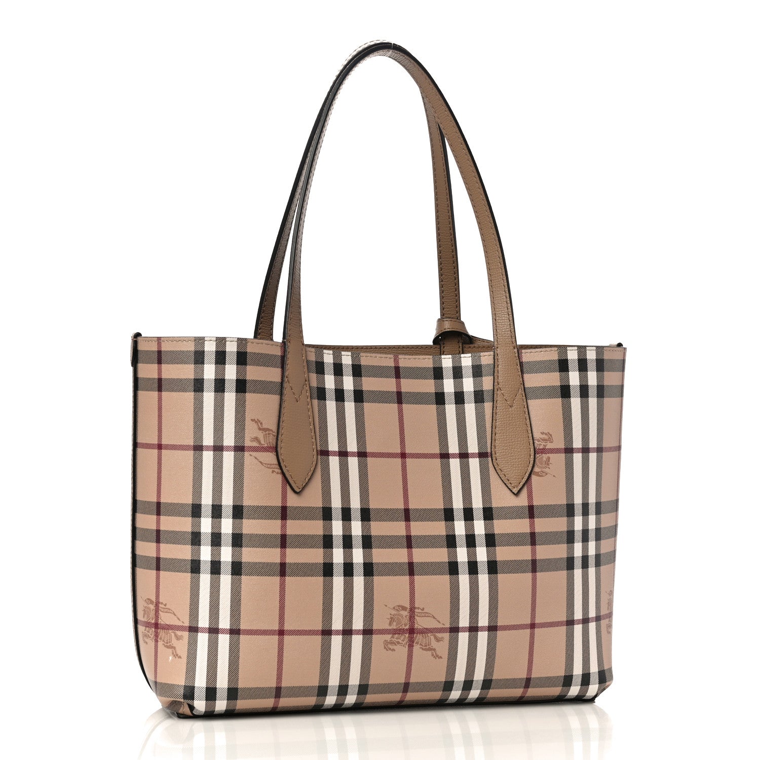 Burberry Grainy Calfskin Haymarket Check Small Reversible Tote Mid Camel 3 of 16