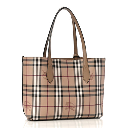 Burberry Grainy Calfskin Haymarket Check Small Reversible Tote Mid Camel 3 of 16