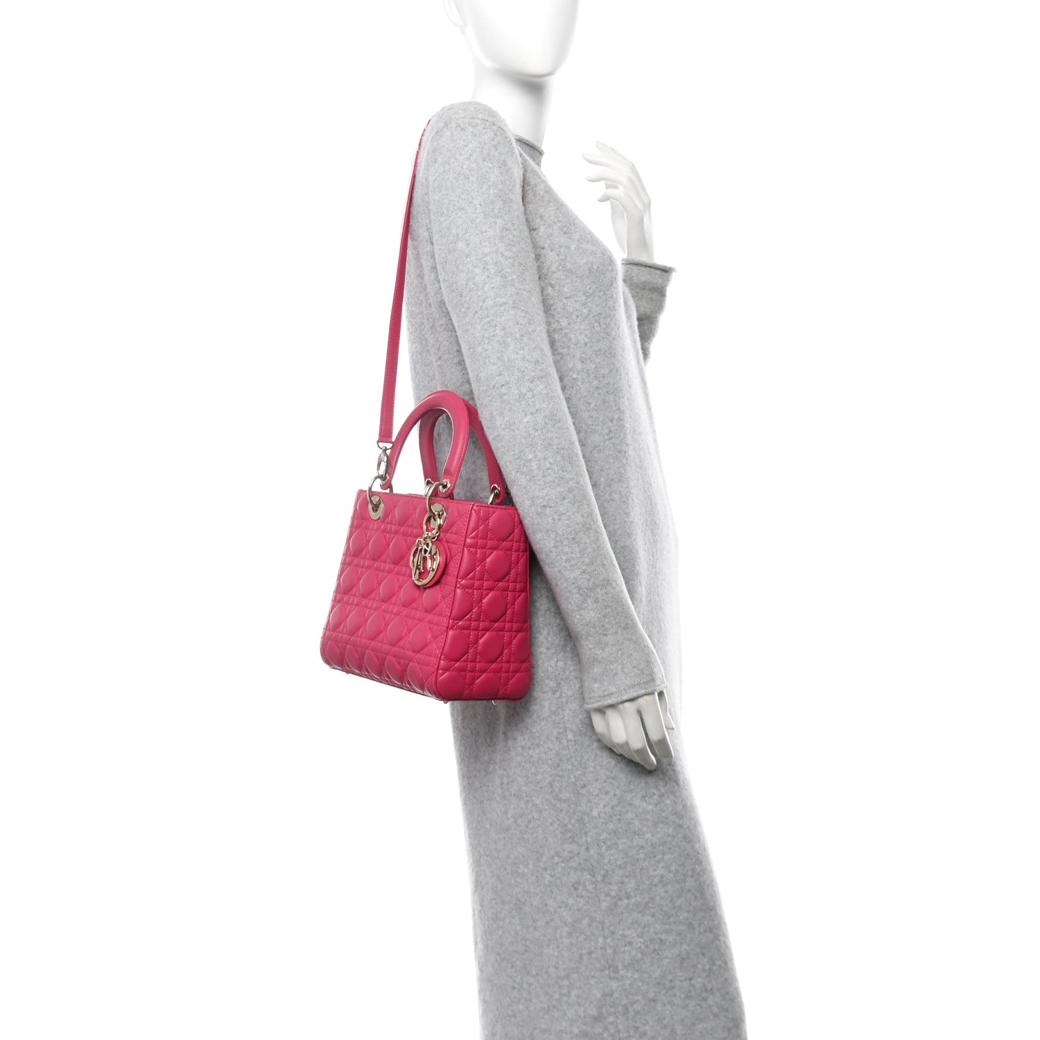 Christian Dior Lambskin Cannage Medium Lady Dior Fuchsia 2 of 14