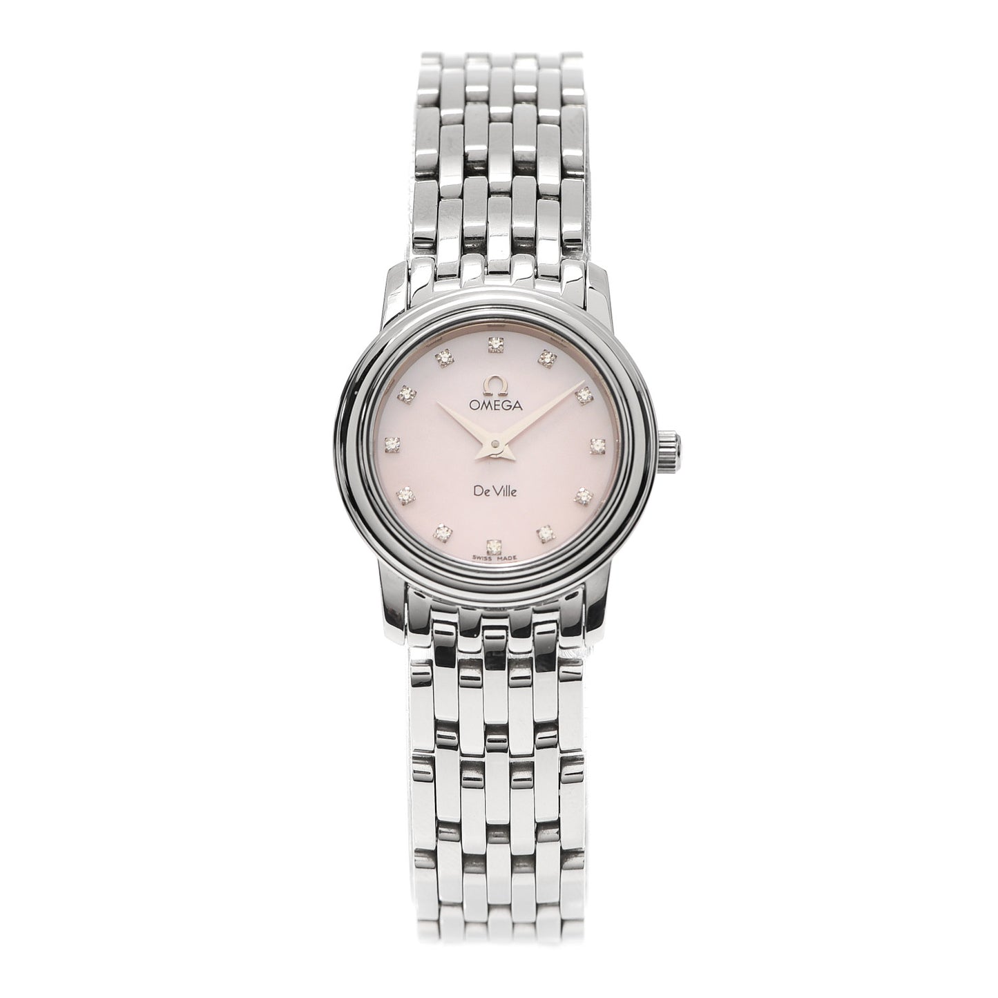Stainless Steel Diamond Pink Mother of Pearl 22mm De Ville Quartz Watch 4570.75.00