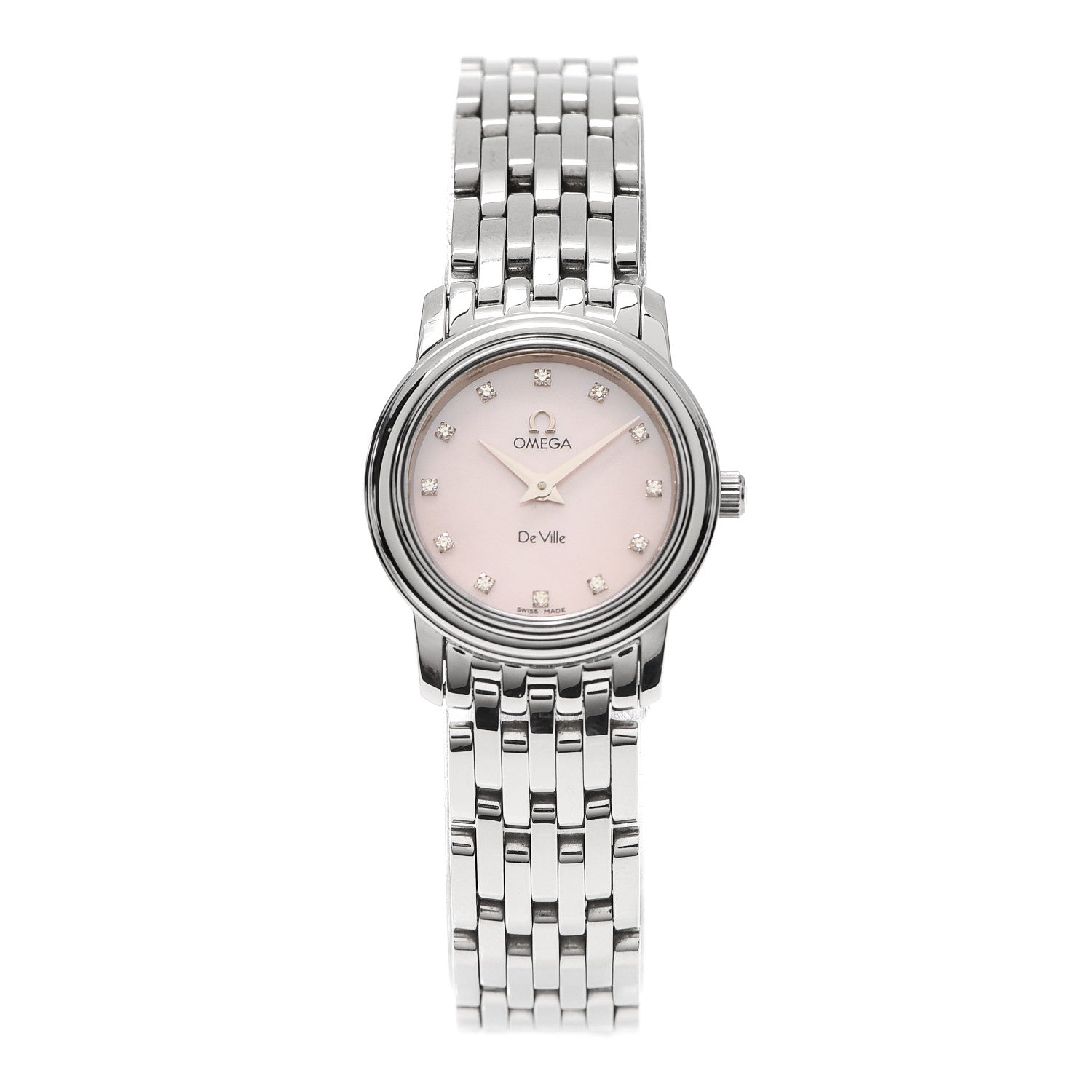 Omega Stainless Steel Diamond Pink Mother of Pearl 22mm De Ville Quartz Watch 4570.75.00 1 of 6