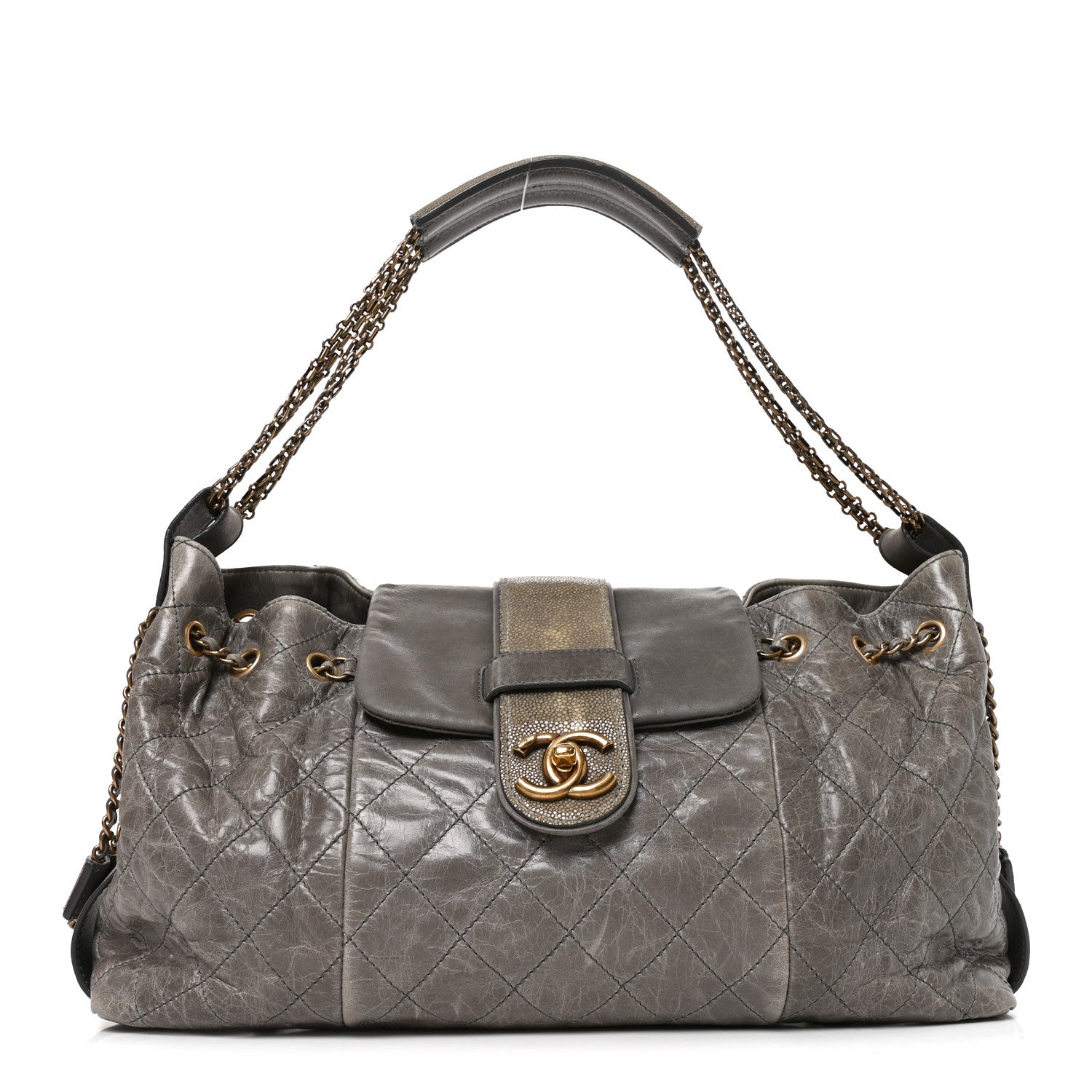 Chanel Glazed Calfskin Stingray Bindi CC Accordion Tote Grey 1 of 10