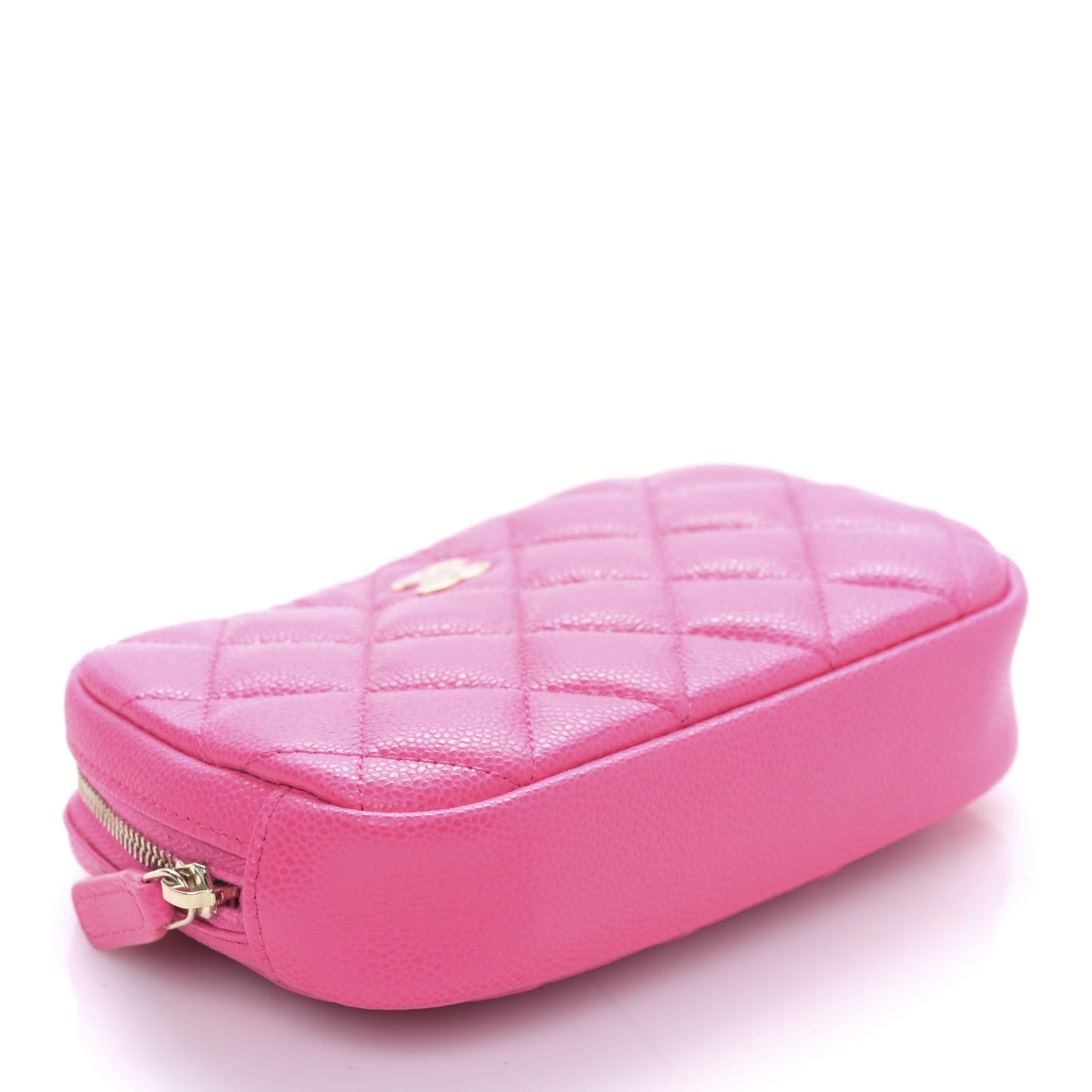 Caviar Quilted Small Curvy Pouch Cosmetic Case Pink