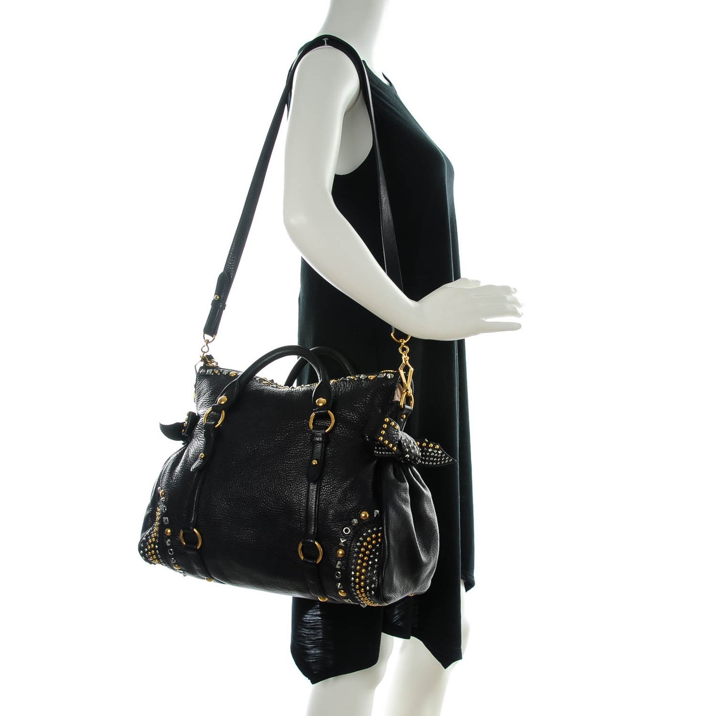 Vitello Studded Medium Bow Bag Nero Black