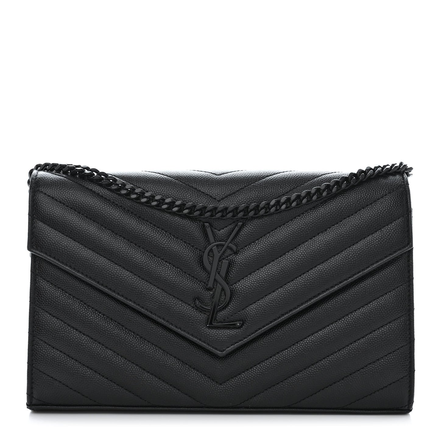 Grain De Poudre Matelasse Chevron Monogram Monochrome Chain Wallet Black