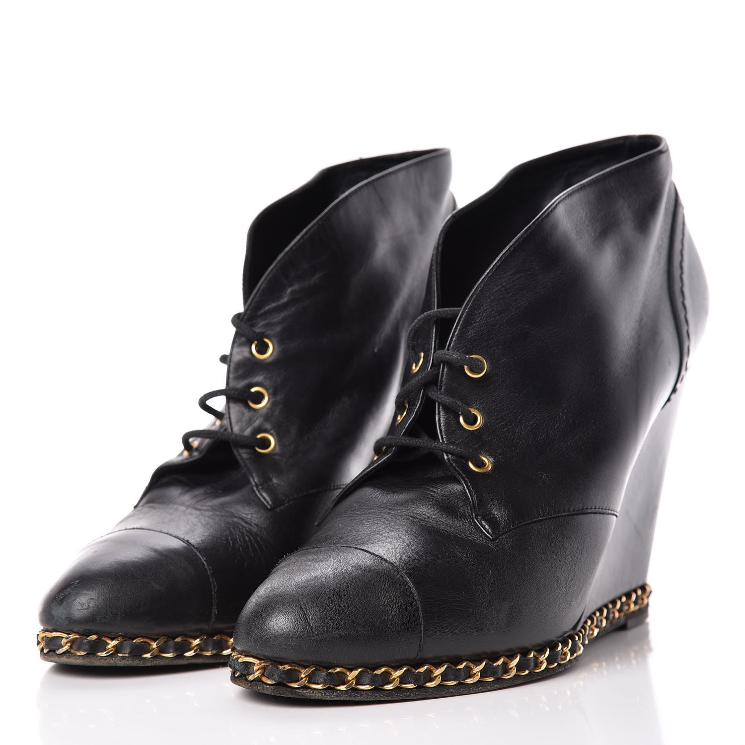 Chanel Lambskin CC Chain Wedge Boots 40 Black 3 of 12