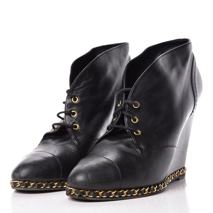 Chanel Lambskin CC Chain Wedge Boots 40 Black 3 of 12