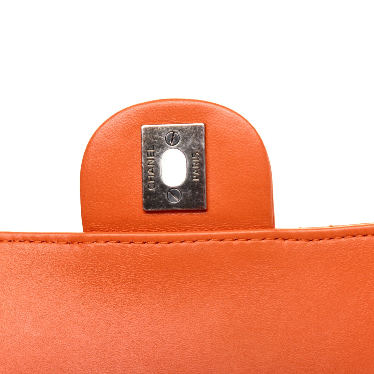Lambskin Quilted Jumbo Grocery By Chanel Drawstring Shopping Bag Orange