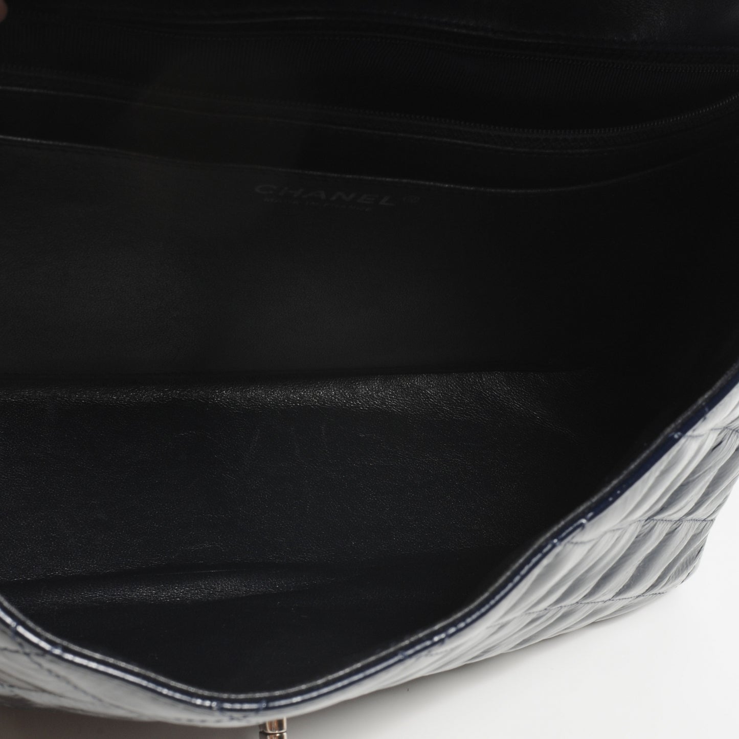 Distressed Patent Jumbo Single Flap Navy Blue