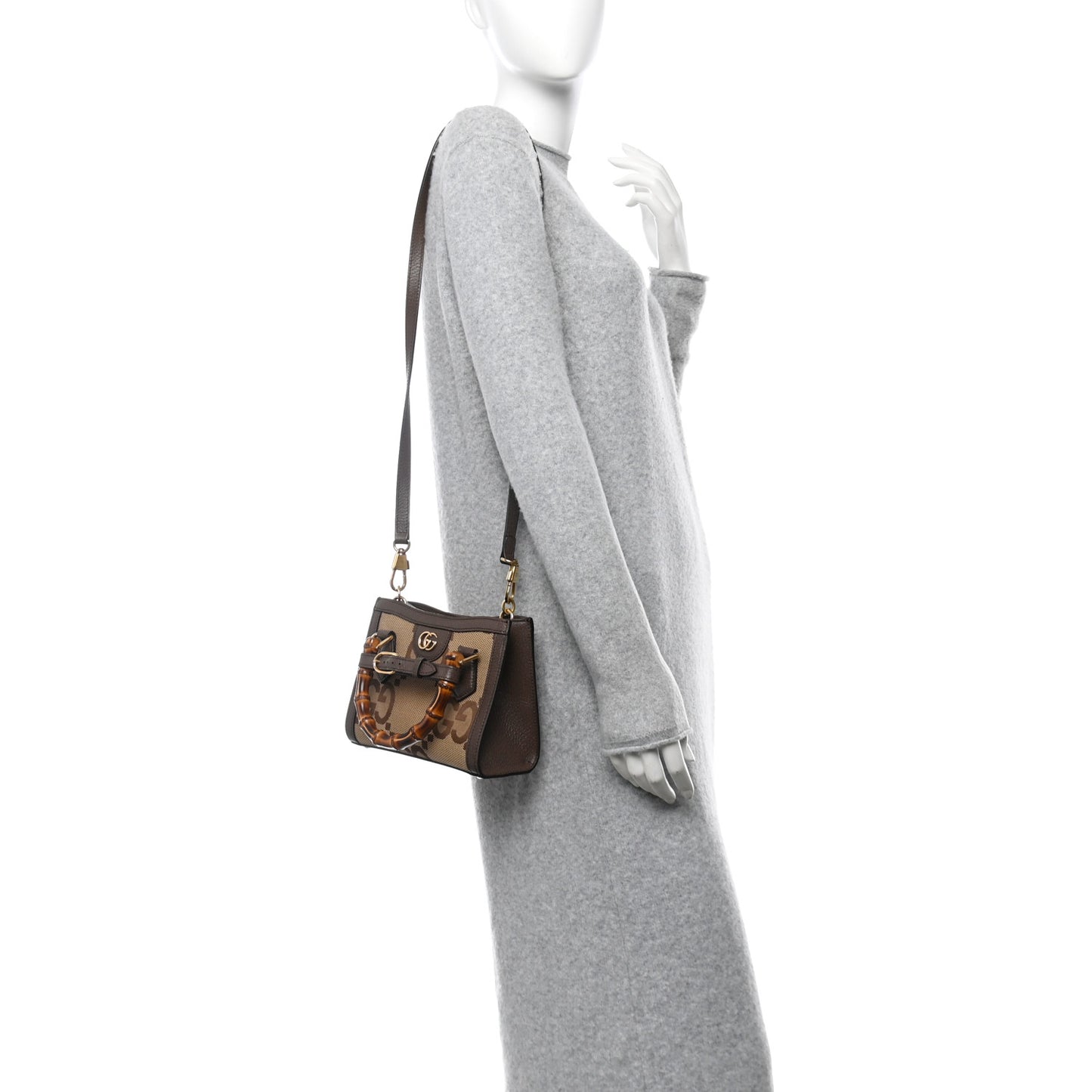 Monogram Jumbo GG Textured Dollar Calfskin Mini Diana Tote Bag Camel Ebony New Acero