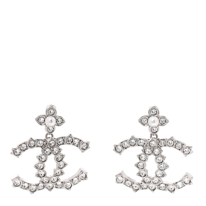 Chanel Crystal Pearl CC Drop Earrings Silver 1 of 4