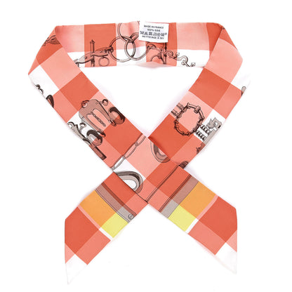 Hermes Silk Mors Et Gourmettes Vichy Twilly Saumon Citron Blanc 1 of 5