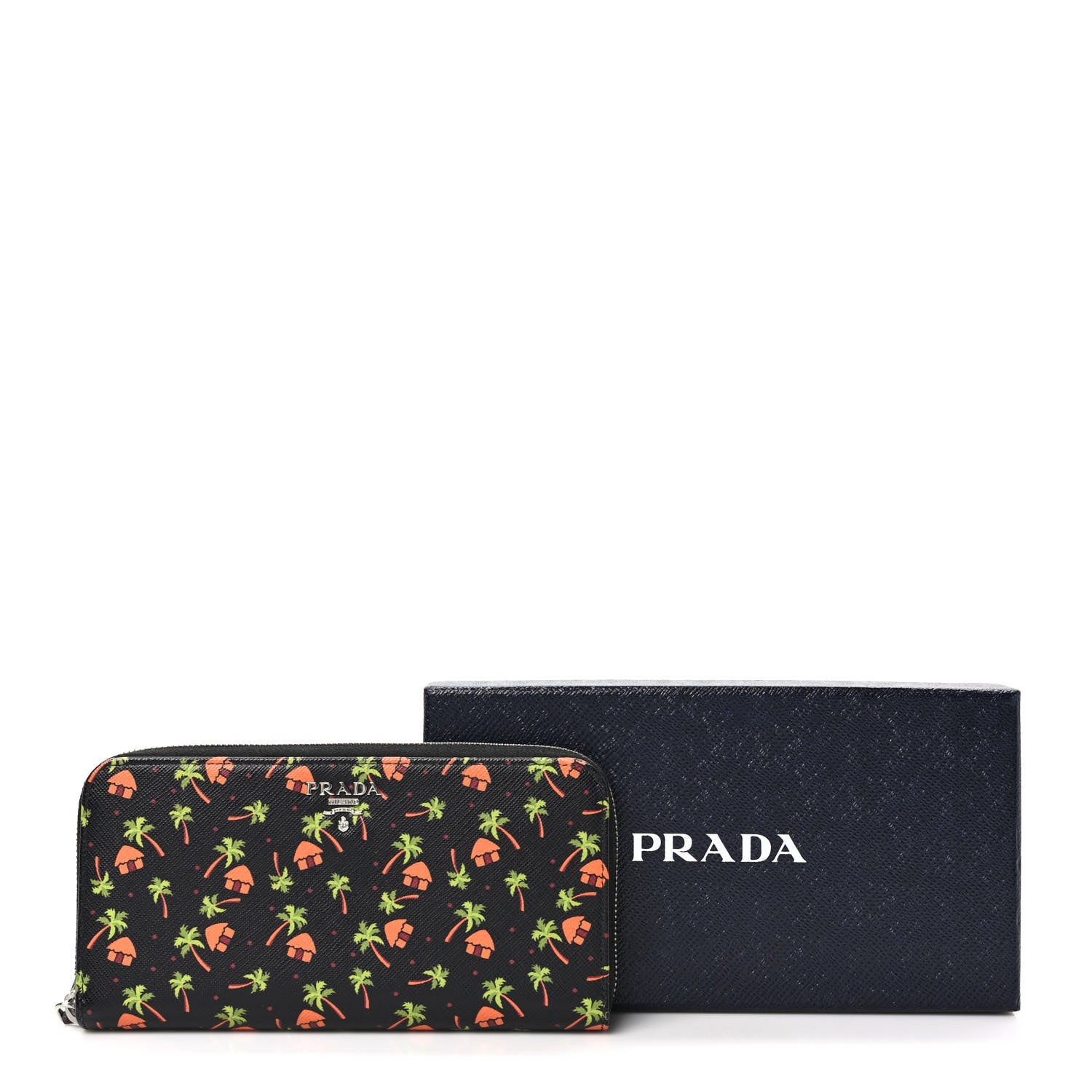 Prada Nylon Quilted Palm Tree Zip Wallet Black 7 of 7