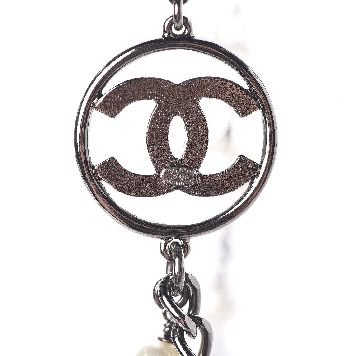 Chanel Crystal Pearl CC Bow Long Necklace Silver 5 of 5