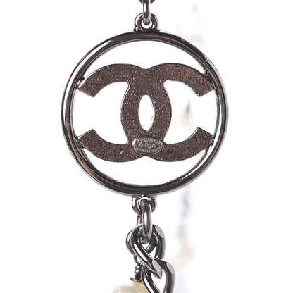 Chanel Crystal Pearl CC Bow Long Necklace Silver 5 of 5