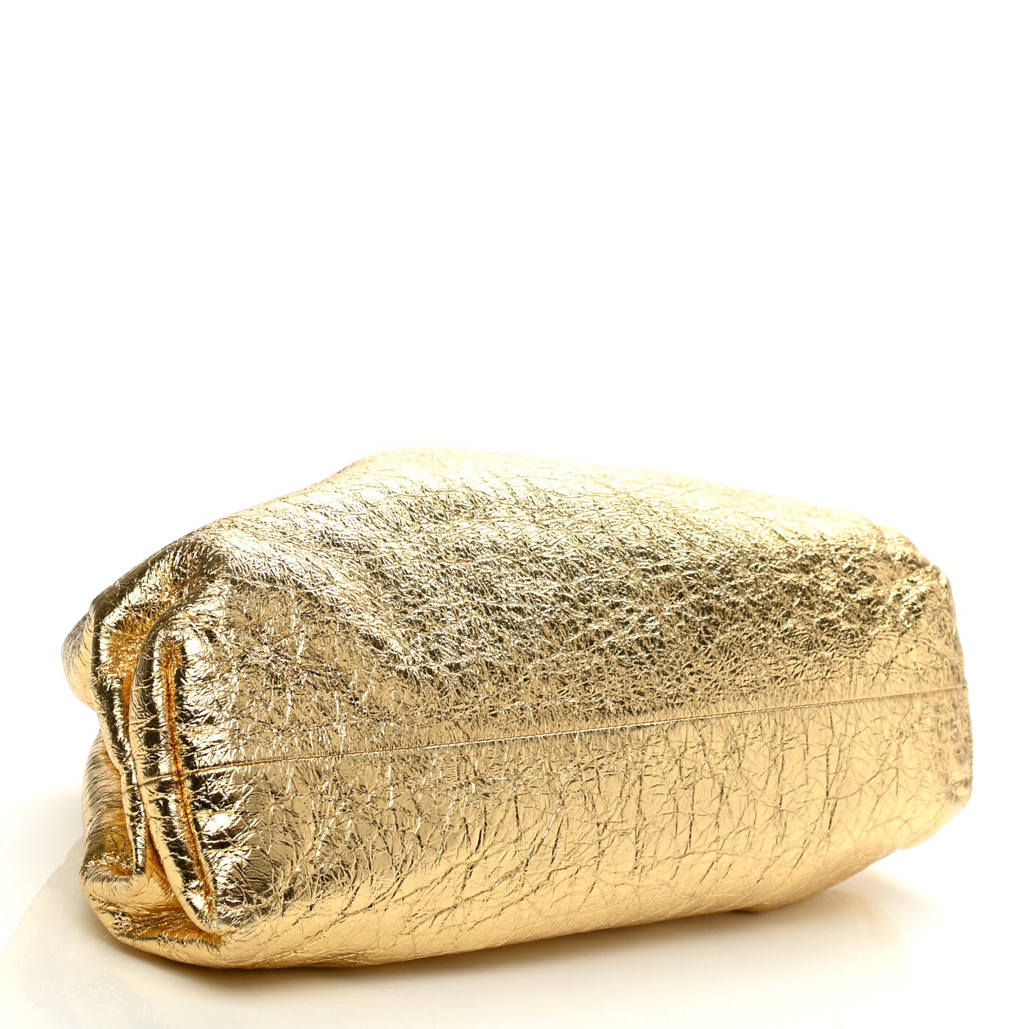 Bottega Veneta Metallic Crinkled Lambskin The Pouch Oversized Clutch Oro 4 of 7