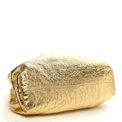 Bottega Veneta Metallic Crinkled Lambskin The Pouch Oversized Clutch Oro 4 of 7