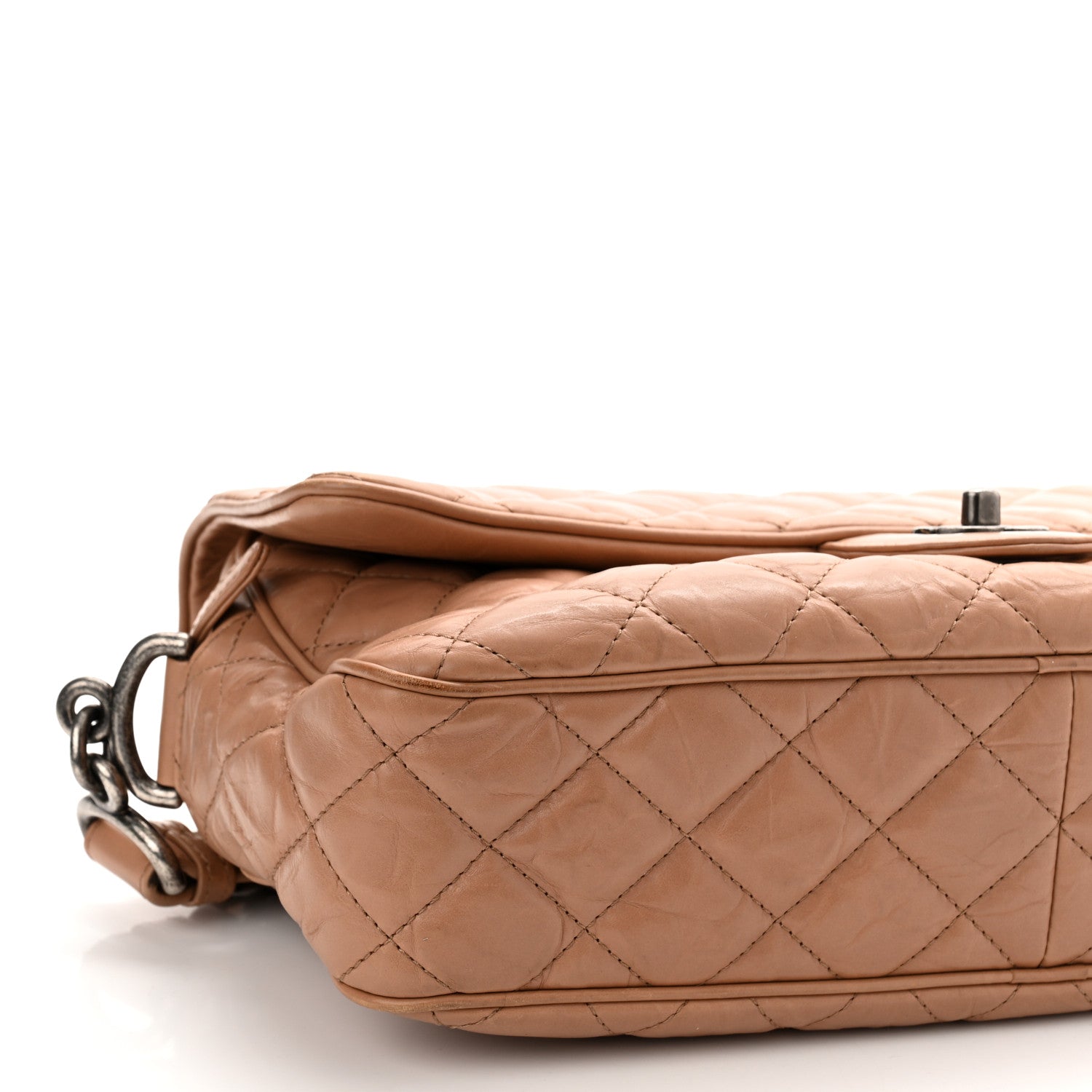 Chanel Aged Calfskin Quilted Medium Chain Detail Flap Light Brown 7 of 11