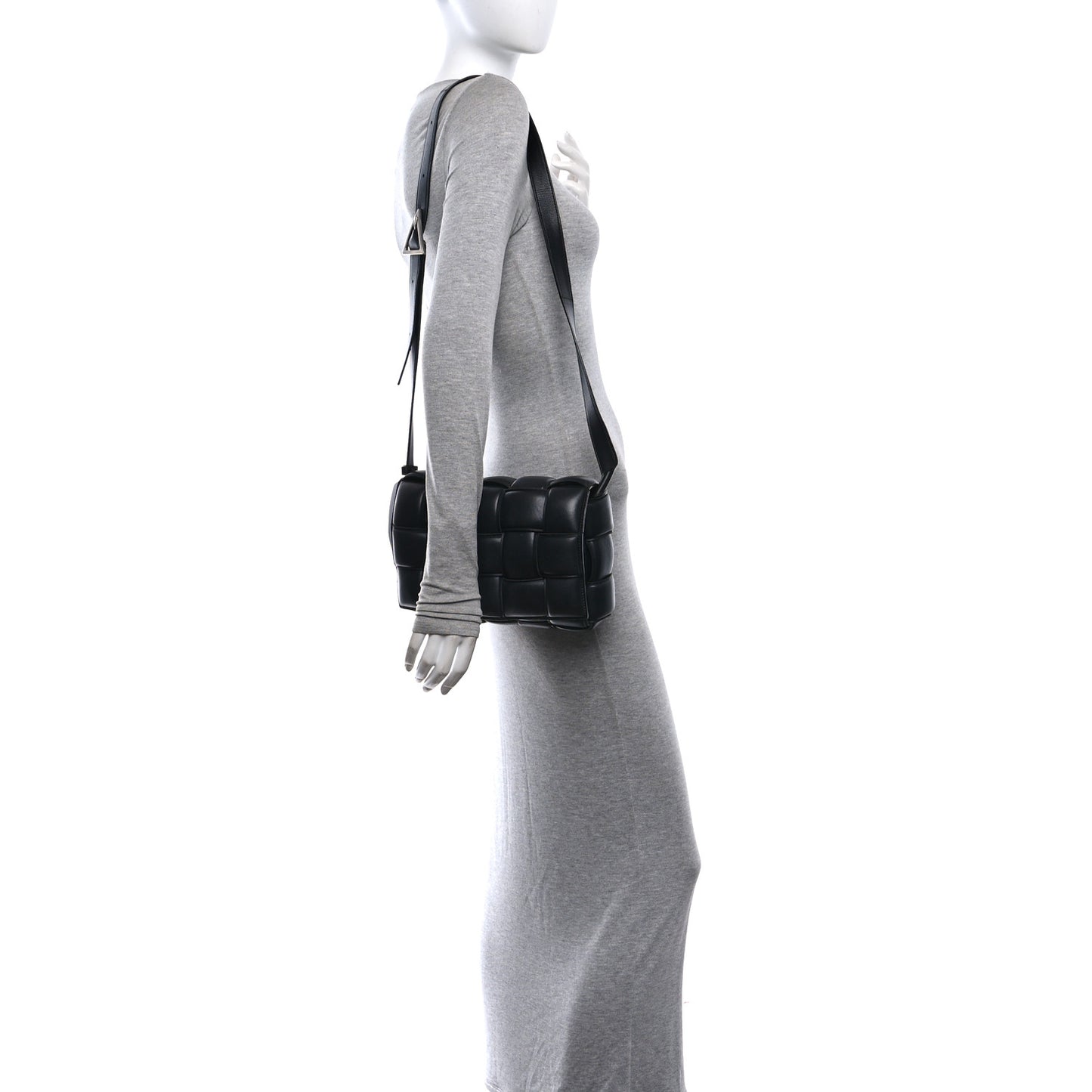 Nappa Maxi Intreccio Padded Cassette Crossbody Bag Black