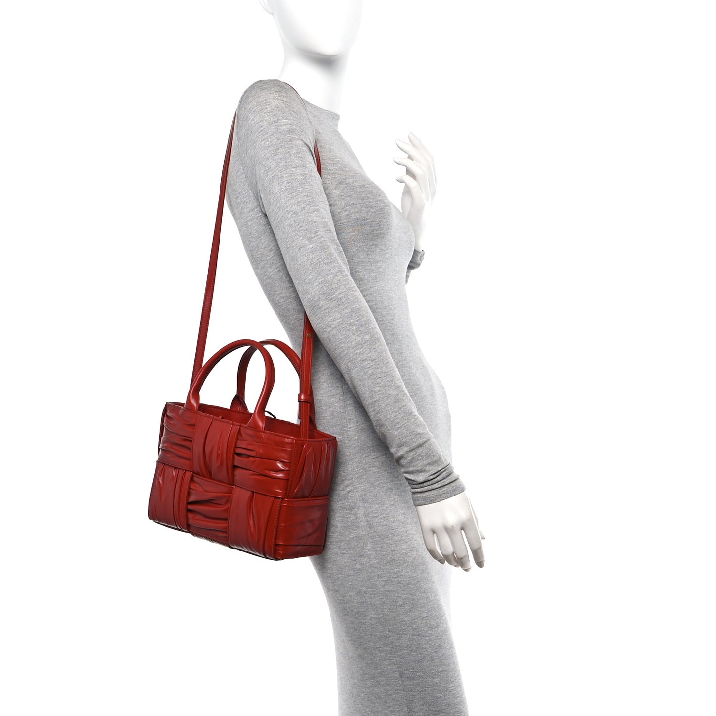 Foulard Intrecciato Pleated Mini Arco Tote Red