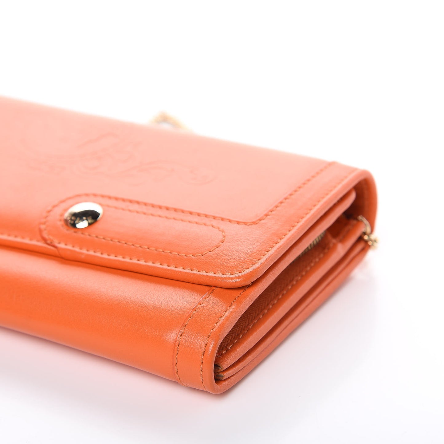 Calfskin Chain Flap Wallet Orange