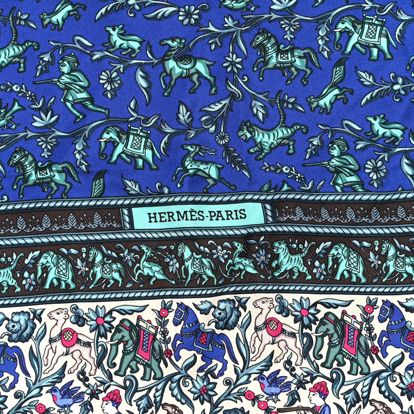 Silk Chasse En Inde Scarf 90 Gris Bleu dur Craie Aqua