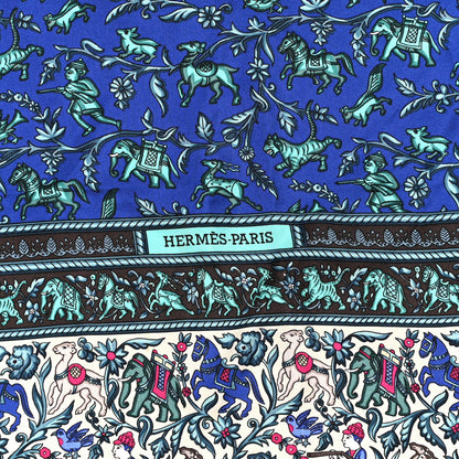 Hermes Silk Chasse En Inde Scarf 90 Gris Bleu dur Craie Aqua 2 of 5