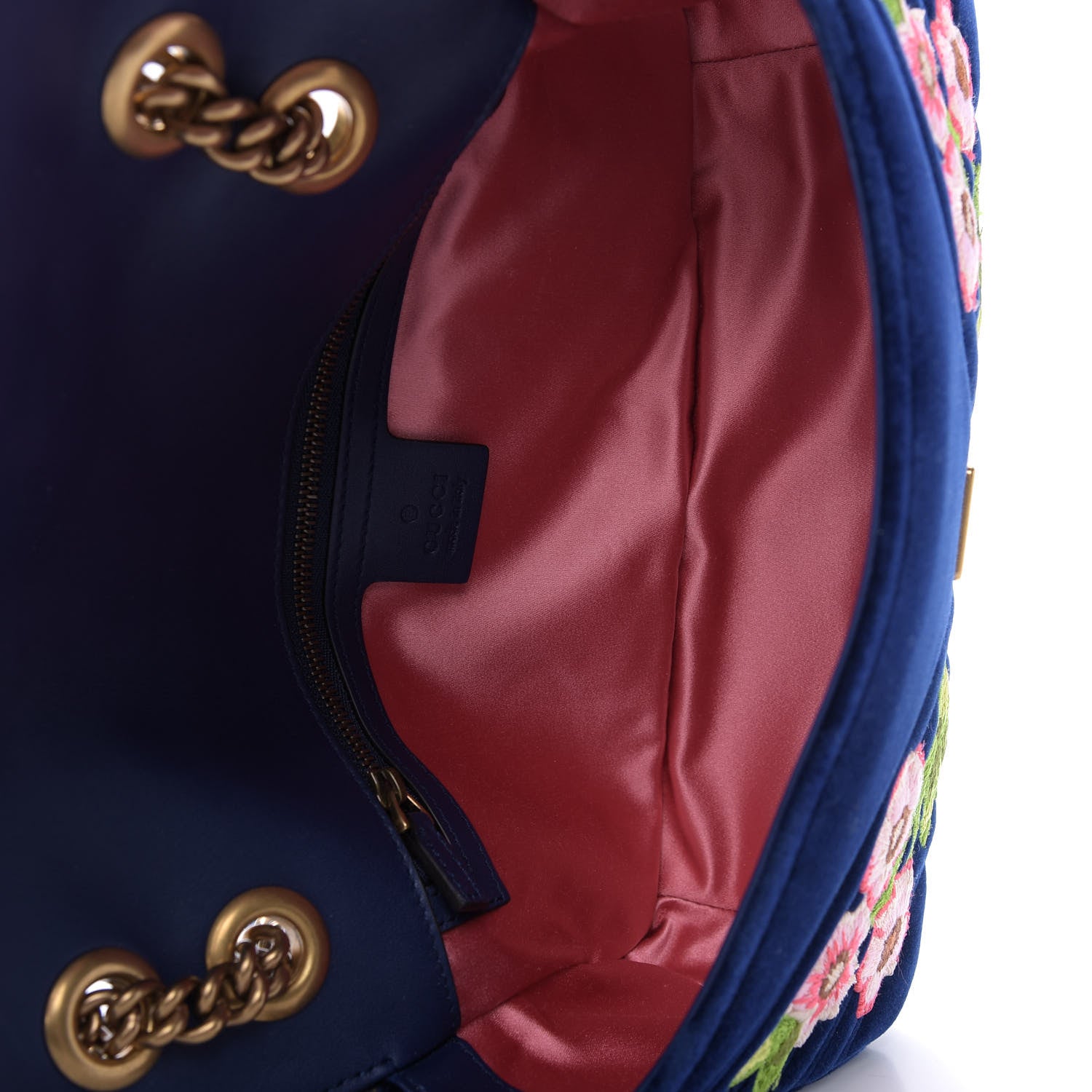 Gucci Velvet Matelasse Deer Embroidered Small GG Marmont Shoulder Bag Cobalt 5 of 10