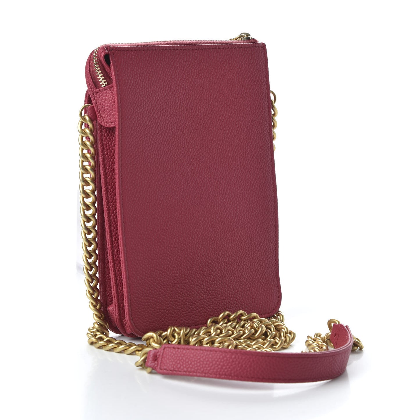 Caviar Quilted CC Phone Holder With Chain Pink