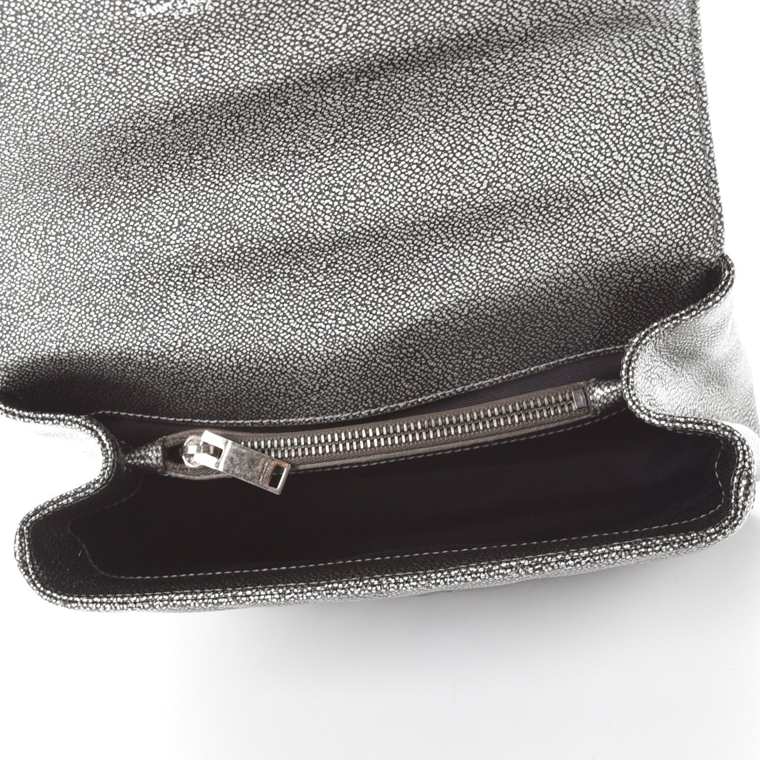Saint Laurent Metallic Grain De Poudre Matelasse Chevron Monogram Medium College Bag Gunmetal 5 of 8