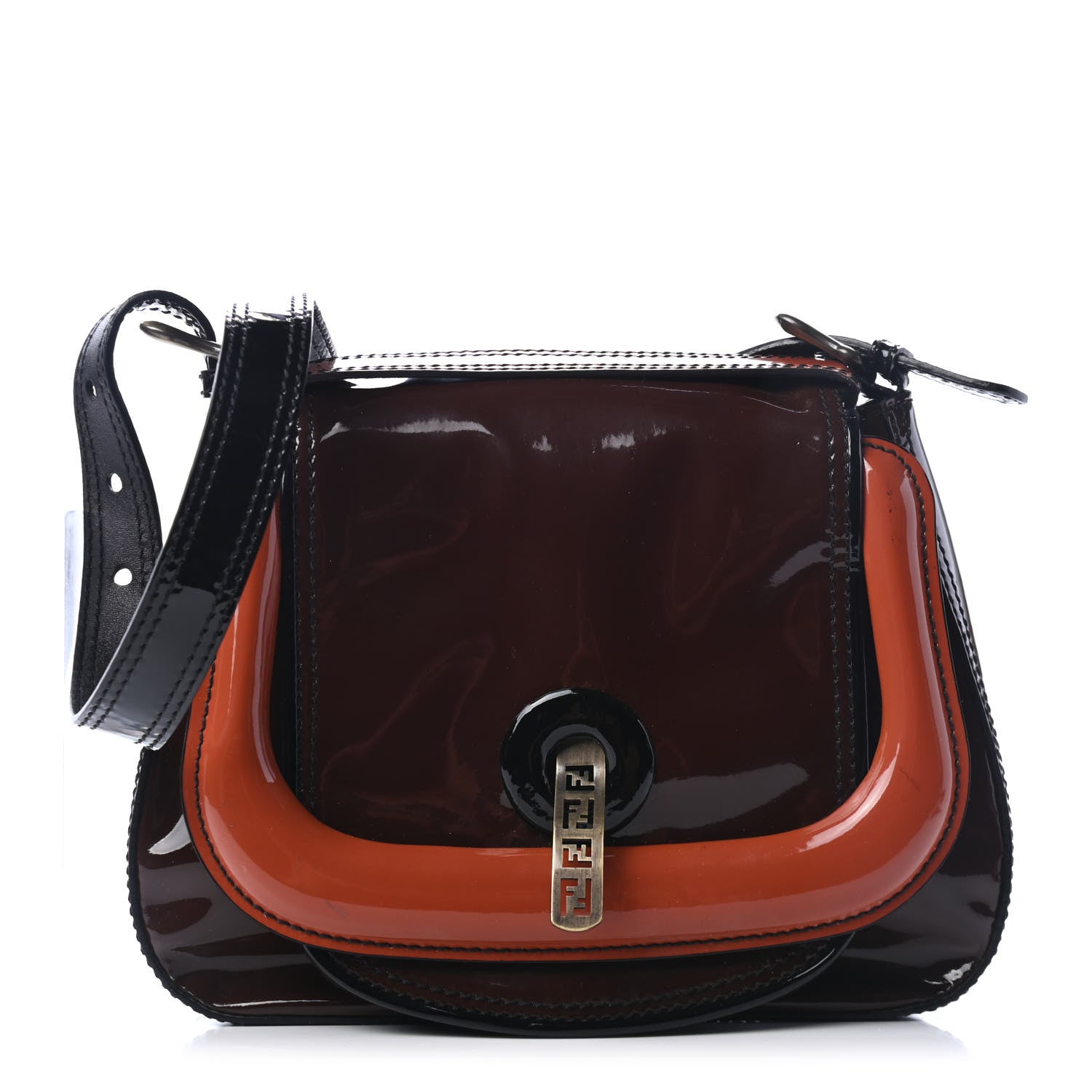 Fendi Patent Mini B Bag Tan Black 1 of 4