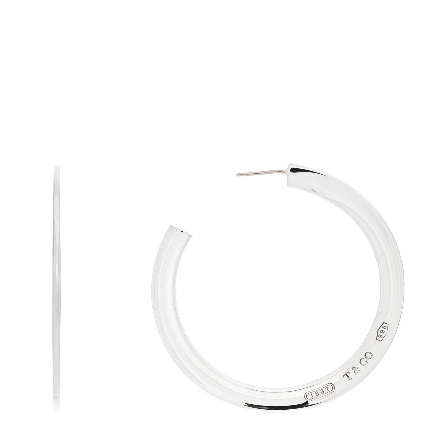 Tiffany Sterling Silver Extra Large 1837 Flat Hoop Earrings 1 of 5