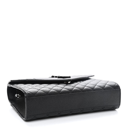 Saint Laurent Grain De Poudre Textured Mixed Matelasse Triquilt Medium Monogram Satchel Black 4 of 9