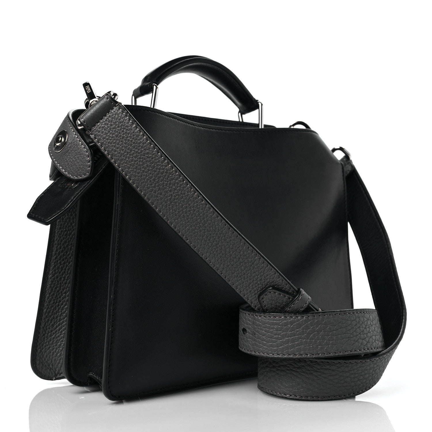 Fendi Cuoio Romano Vitello Cover Monochrome Mini Peekaboo I SEE U Satchel Argilla Black 3 of 7