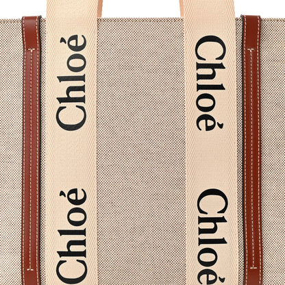 Chloe Linen Calfskin Medium Woody Ribbon Tote White Brown 8 of 10