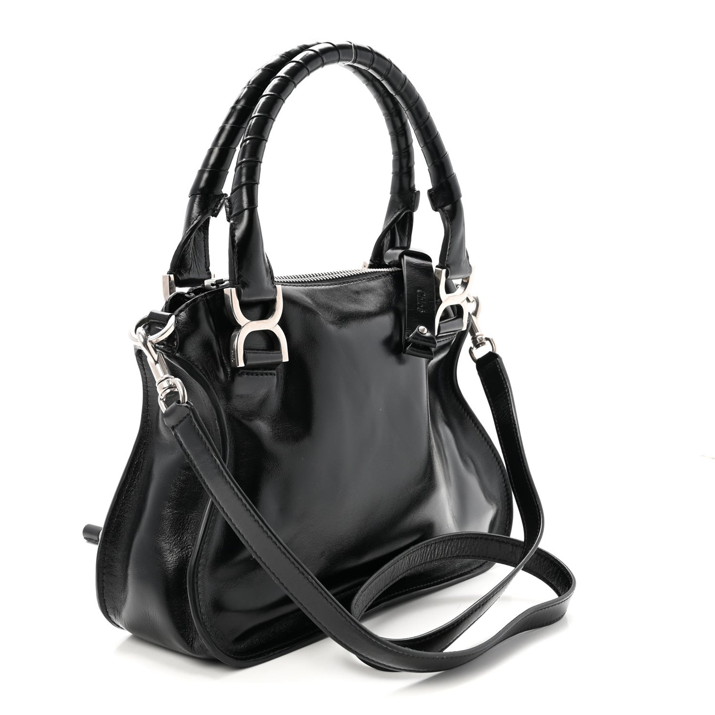Shiny Grained Calfskin Small Marcie Bag Black