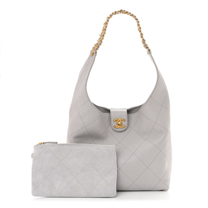 Chanel Shiny Lambskin Lambskin Quilted Medium Hobo Grey 3 of 12