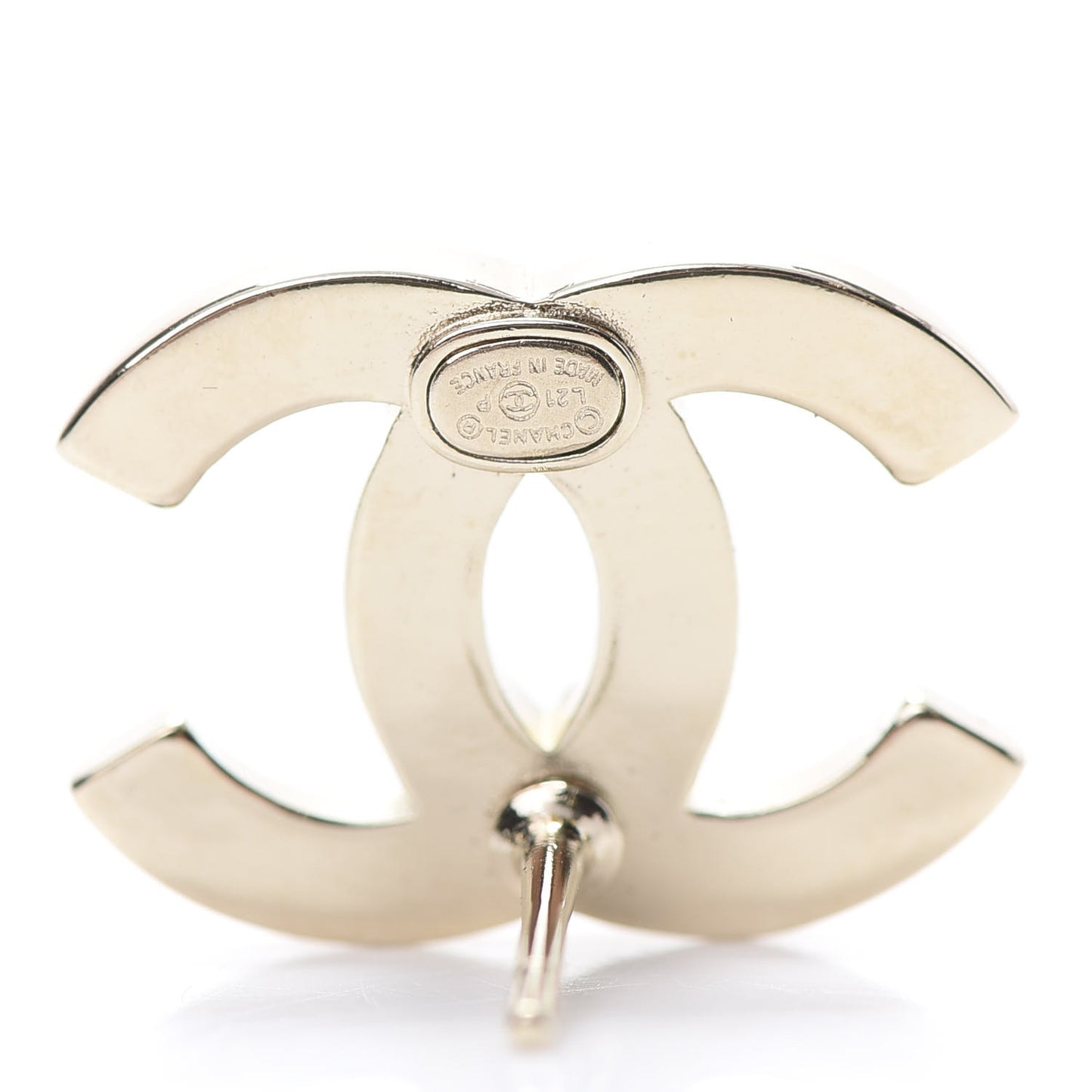 Crystal Metal CC Paris Button Stud Earrings Gold