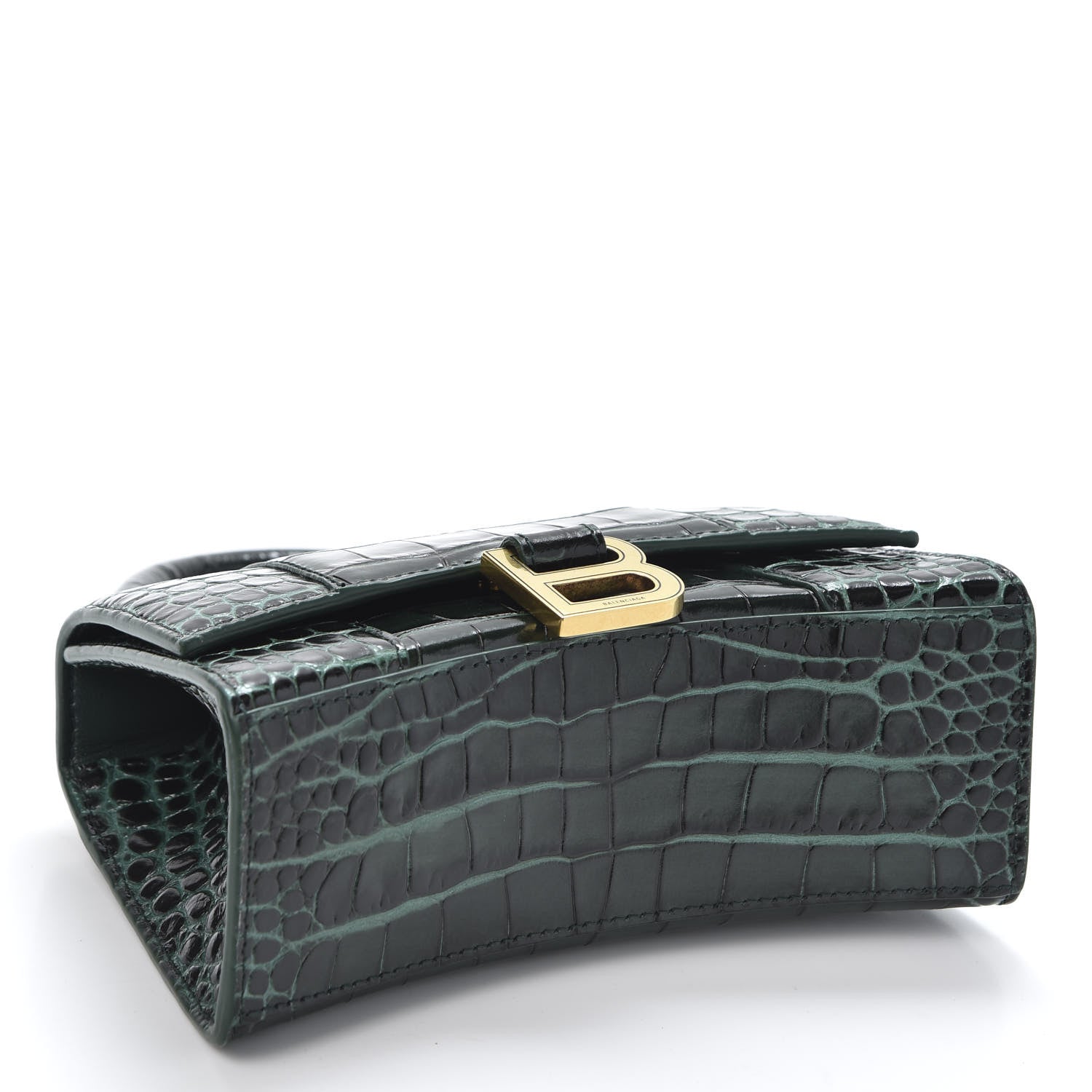 Balenciaga Shiny Calfskin Crocodile Embossed Hourglass Top Handle Bag XS Forest Green 3 of 8