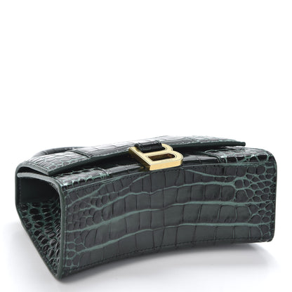 Balenciaga Shiny Calfskin Crocodile Embossed Hourglass Top Handle Bag XS Forest Green 3 of 8