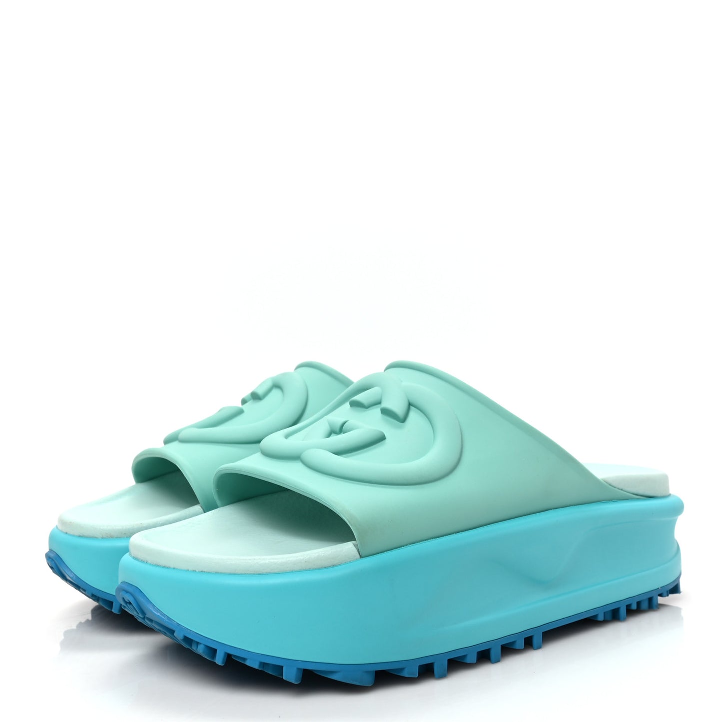 Soft Rubber Womens Interlocking G Platform 42mm Slide Sandals 38 Bright Aqua