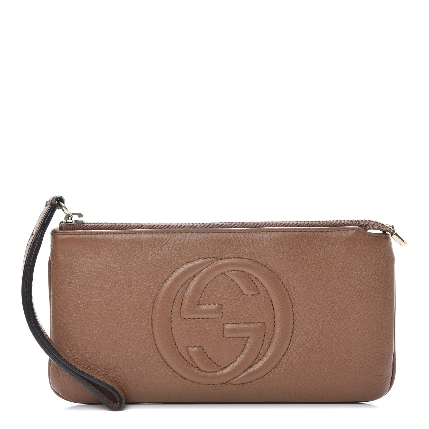 Pebbled Calfskin Soho Wristlet Camelia