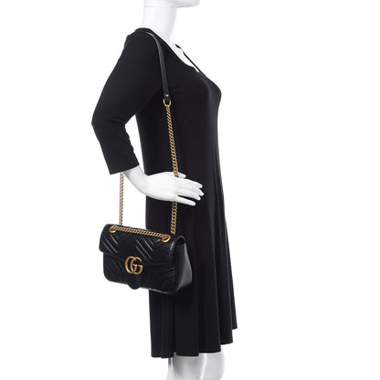 Gucci Calfskin Matelasse Small GG Marmont Shoulder Bag Black 2 of 9