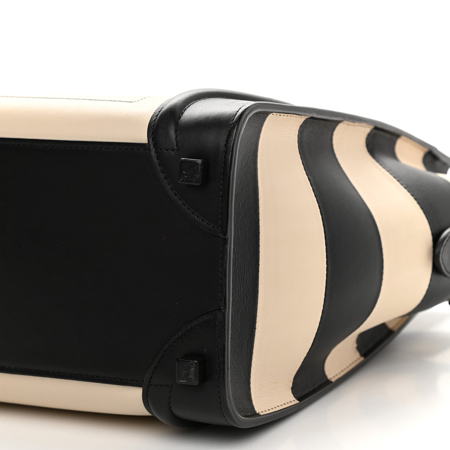 Smooth Calfskin Bi-Color Striped Micro Luggage Black