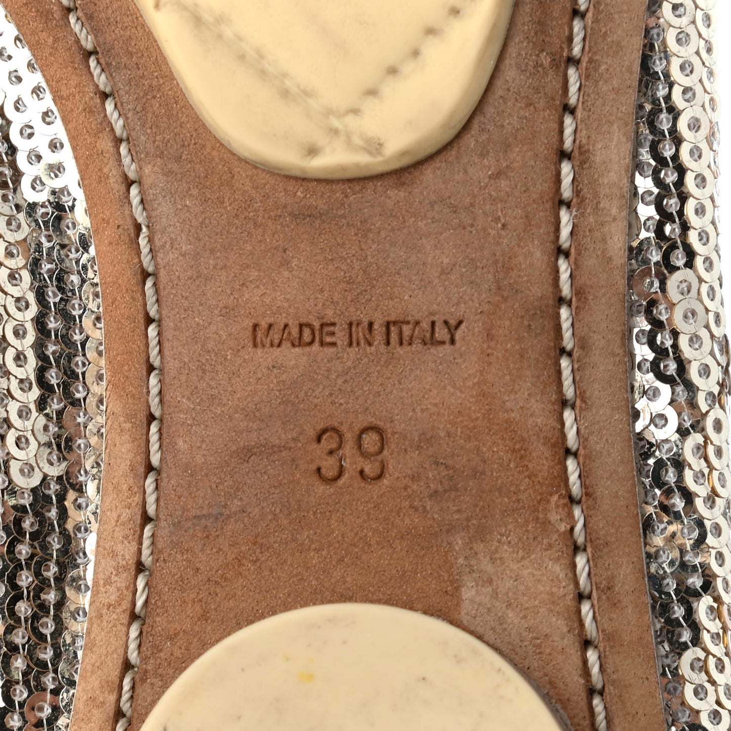 Sequin Lambskin Cap Toe Ballerina Flats 39 Gold