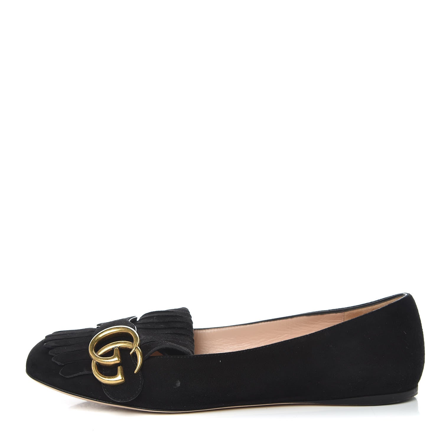 Gucci Kid Scamosciato GG Marmont Fringe Flats 36.5 Black 1 of 12