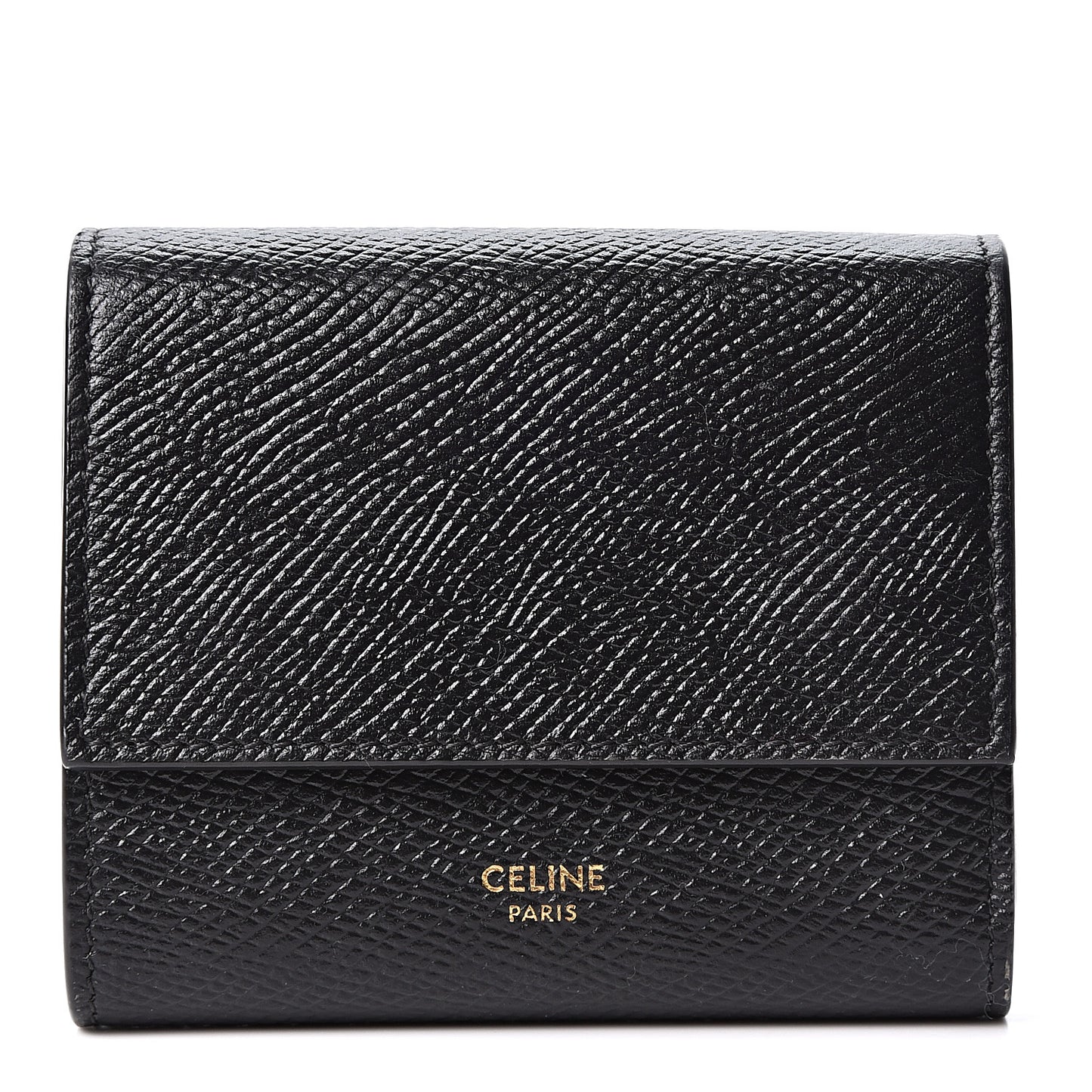 Grained Calfskin Small Multifunction Folded Wallet Black
