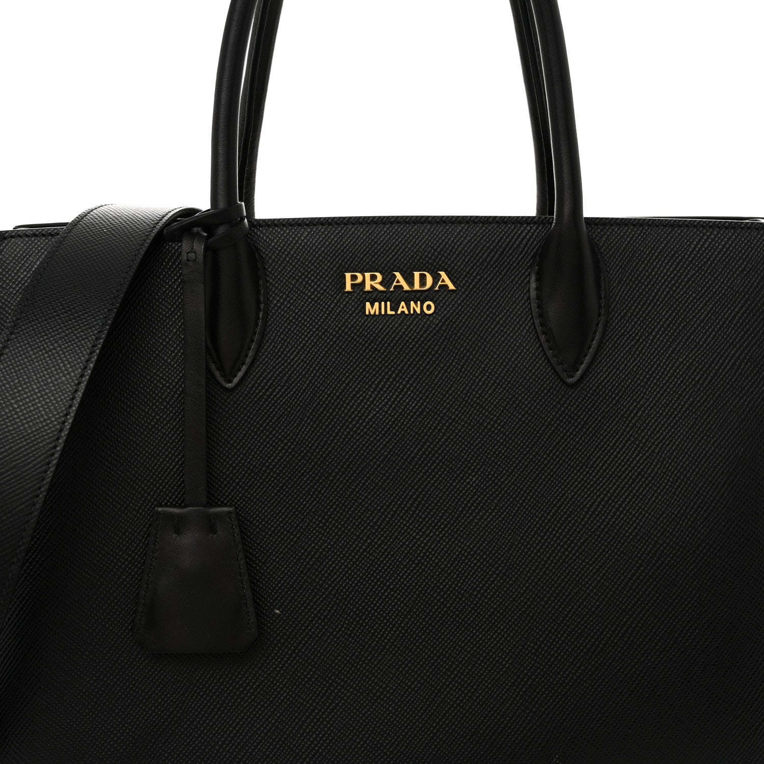 Prada Saffiano Cuir Calfskin Large Double Handle Bag Black Fuoco 8 of 10