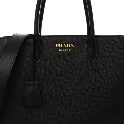 Prada Saffiano Cuir Calfskin Large Double Handle Bag Black Fuoco 8 of 10